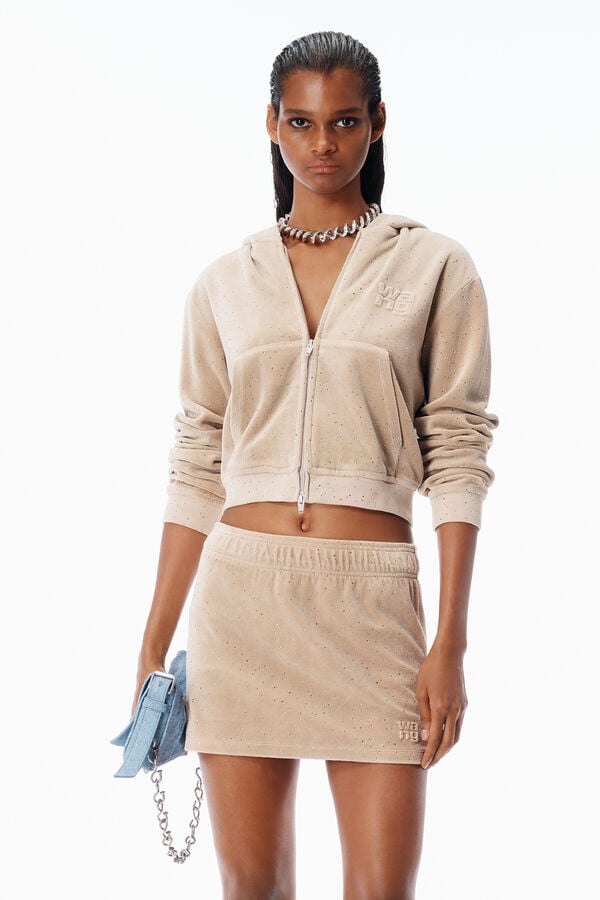 alexander wang ボディコンニット xs T Alexander Wang Shrunken Hoodie In Crystal Hotfix Velour 2026 Store